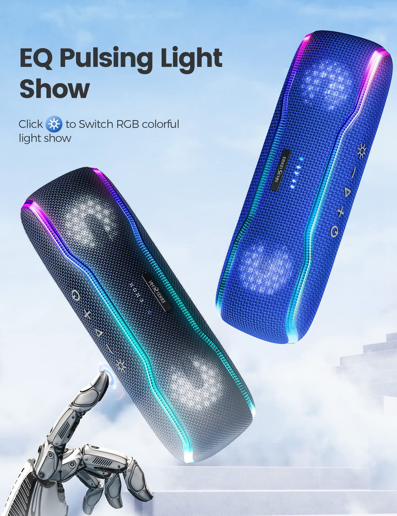  [AUSTRALIA] - ERKEISEHN Bluetooth Speaker, IPX7 Waterproof Wireless Speaker with Colorful Flashing Light, 25W Super Bass with 24H Playtime, 100ft Bluetooth Range, TWS Pairing for Outdoor, Home, Party, Beach, Travel Blue