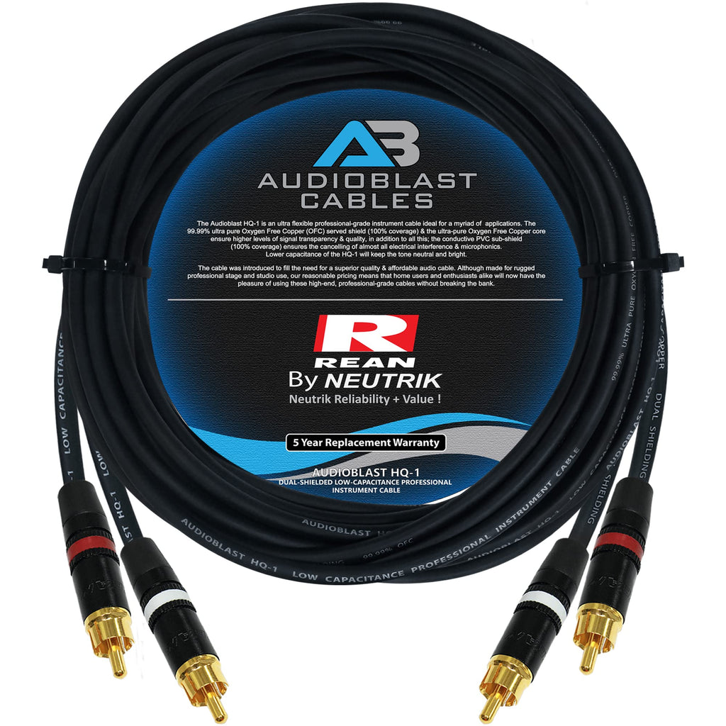  [AUSTRALIA] - 18 Foot RCA Cable Pair - Audioblast HQ-1 Braid (Black) Flexible - Dual Shielded (100%) High-Definition Audio Interconnect Cable and Neutrik-Rean NYS Gold RCA Connectors (2 Cables, Each 18 Foot Long)