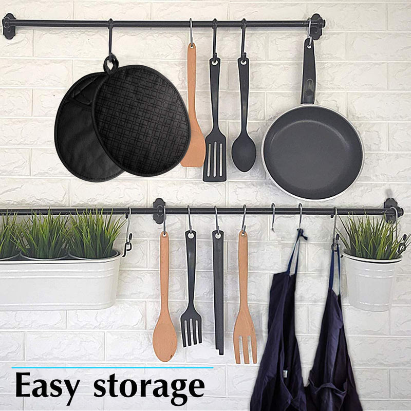  [AUSTRALIA] - Rmolitty Pot Holders, Heat Resistant up to 500F Pot Holders for Kitchen, Non-Slip Grip Pad Holder with Soft Cotton and Silicone, 10’’x 7’’ Potholder with Pockets (Black) Black