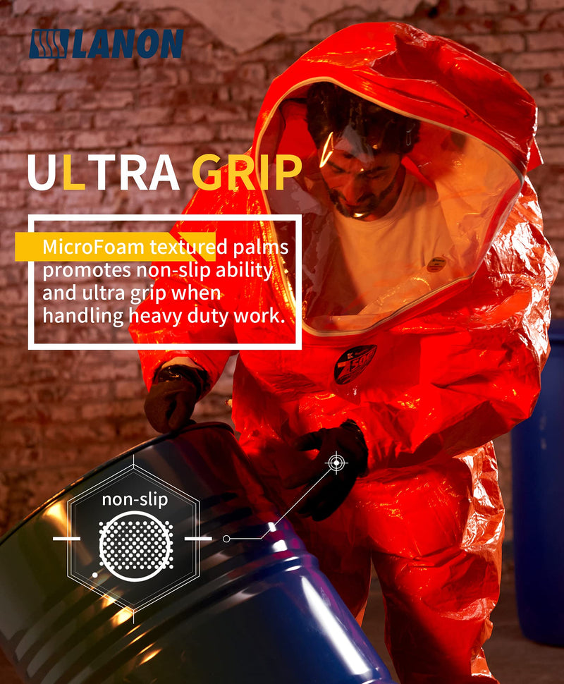  [AUSTRALIA] - LANON Nitrile Chemical Resistant Gloves, Reusable Heavy Duty Safety Work Gloves with MicroFoam Textured Palm, Acid, Alkali and Oil Protection, XX Large Size 11 (Pack of 1) Black