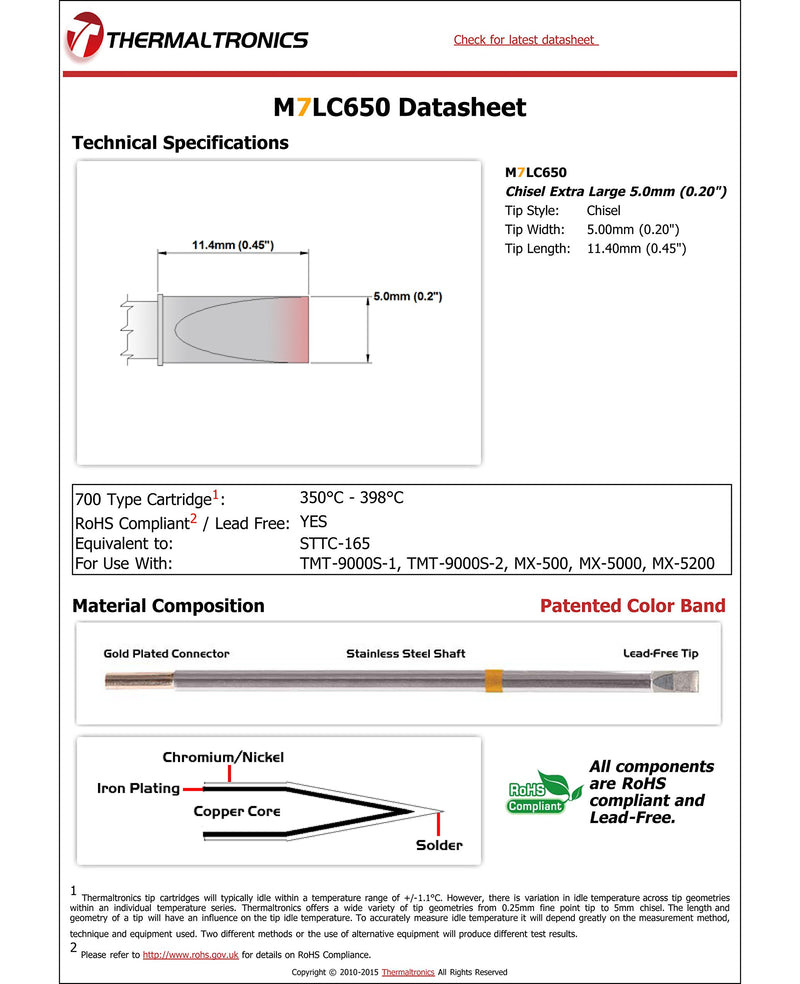  [AUSTRALIA] - Thermaltronics M7LC650 Chisel Extra Large 5.0mm (0.20in) interchangeable for Metcal STTC-165