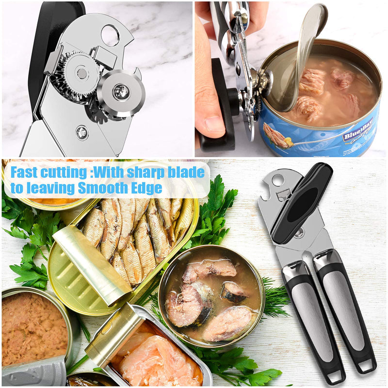 Can Opener, Kitchen Durable Stainless Steel Heavy Duty Can Opener Manual Smooth Edge Food Safety Cut 3-in-1 Can Openers Bottle for Seniors with Arthritis Hands Friendly - LeoForward Australia