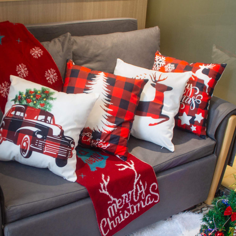  [AUSTRALIA] - Edoneery Christmas Pillow Covers 18x18 Set of 4 Christmas Decor Winter Holiday Decorations (White) White