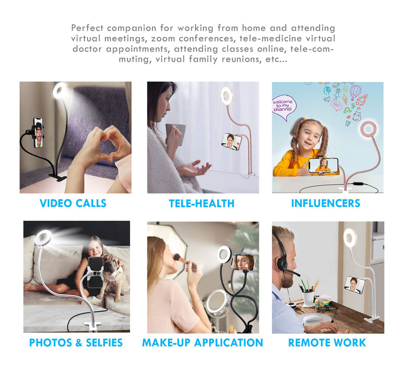 Aduro U-Stream Selfie Ring Light with 24” Gooseneck Stand & Cell Phone Holder, Social Media Influencer Live-Streaming Phone Mount and Light Kit (Black) Black - LeoForward Australia