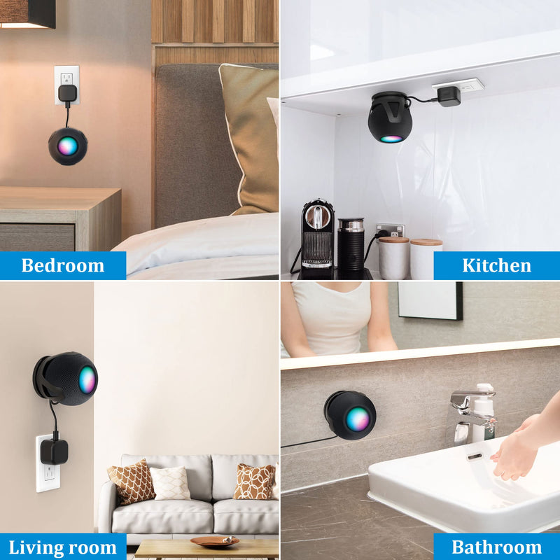  [AUSTRALIA] - PlusAcc for HomePod Mini Wall Mount - Holder Mount Compatible with Homepod Mini, No Muffled Sound, with Cord Management, Space Saving Accessories for Home Pod Mini (Black) Black