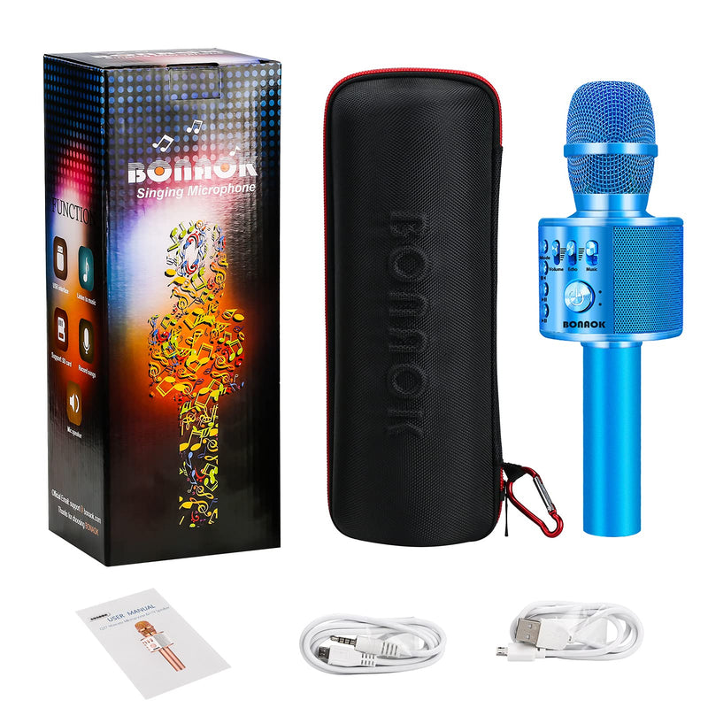  [AUSTRALIA] - BONAOK Wireless Bluetooth Karaoke Microphone,3-in-1 Portable Handheld Karaoke Mic Speaker Machine Birthday Home Party for All Smartphone (Q37 Blue)