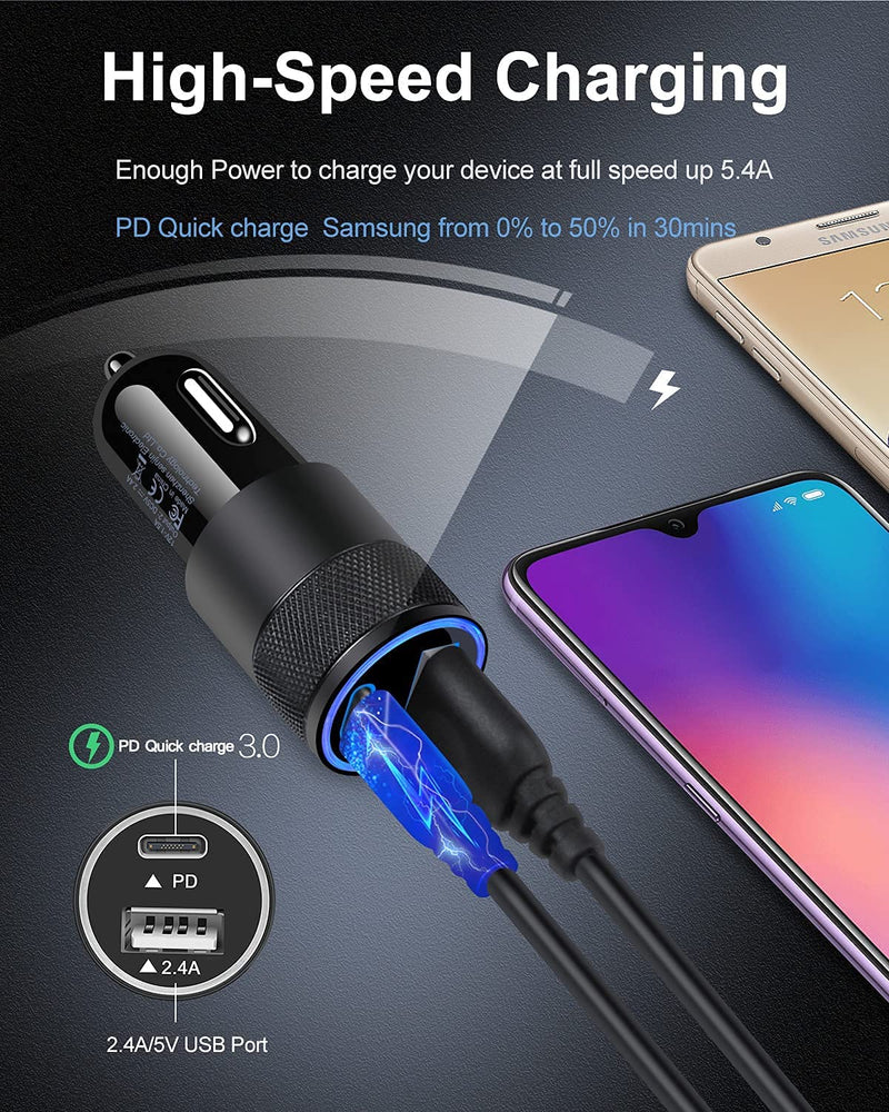 30W USB C Car Charger, [2Pack] PD 3.0 Fast Charge Dual Port USB Type C and 2.4a USB A Cargador Carro Lighter Adapter Base for iPhone, iPad, Samsung Galaxy, LG, Google Pixel GPS, Z Play Droid, Motorola Black-PD - LeoForward Australia