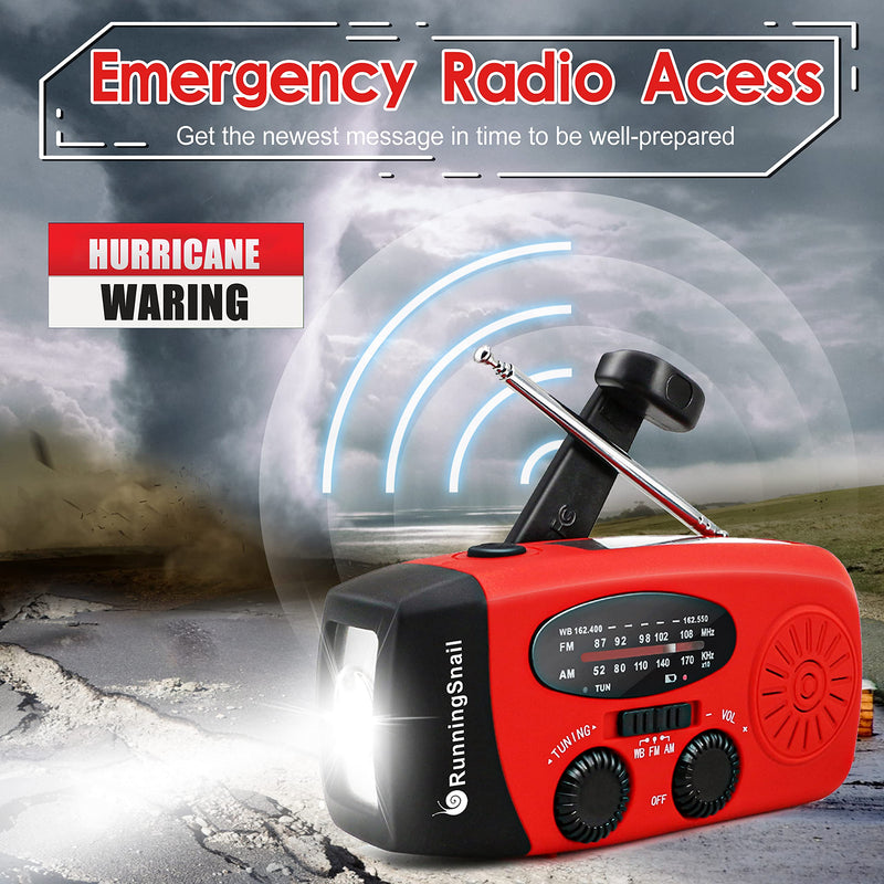  [AUSTRALIA] - RunningSnail Emergency Hand Crank Radio With LED Flashlight For Emergency, AM/FM NOAA Portable Weather Radio With 2000mAh Power Bank Phone Charger, USB Charged & Solar Power For Camping, Emergency Red