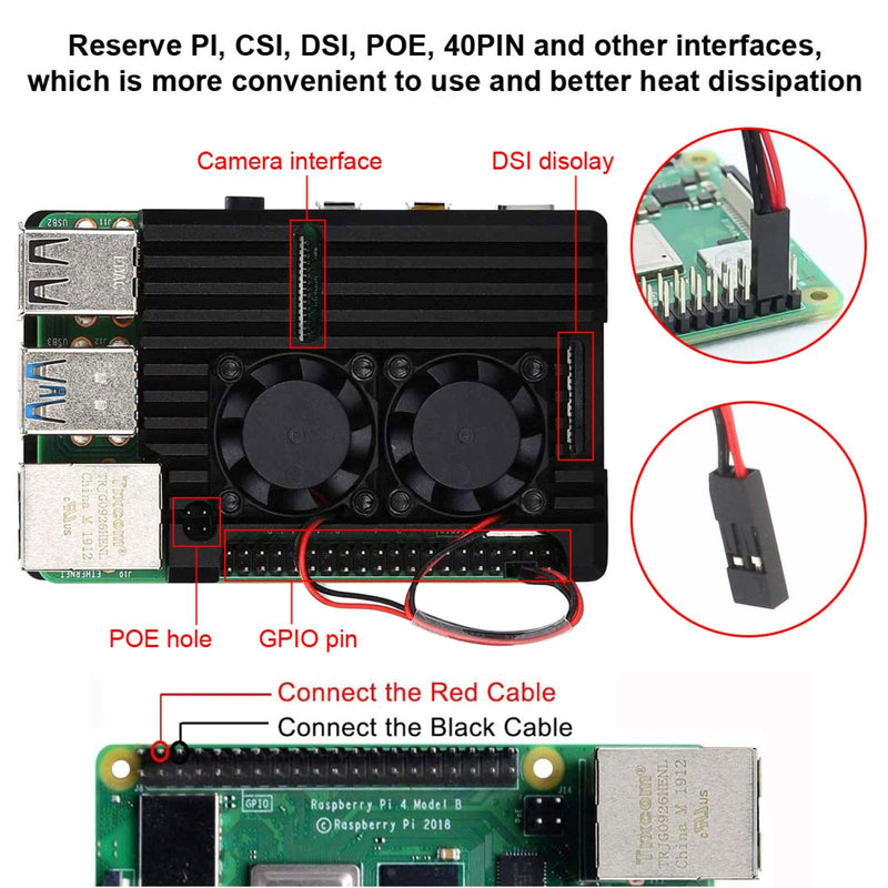  [AUSTRALIA] - Generic Double Fan Cooling Raspberry Pi 4 Case, Raspberry Pi 4B Aluminum Alloy Case with Intelligent Temperature Control Dual Fan, Built-in Radiator, Rust Protection for Raspberry Pi 4 Model/Pi 4B