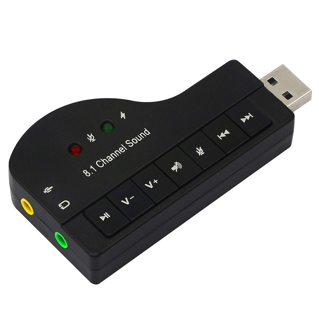  [AUSTRALIA] - GELRHONR USB Sound Card,8.1 Channel USB to 3.5mm External Sound Card Audio Adapter Virtual 3D Sound - Plug and Play with LED Light for Desktop Laptop -Black