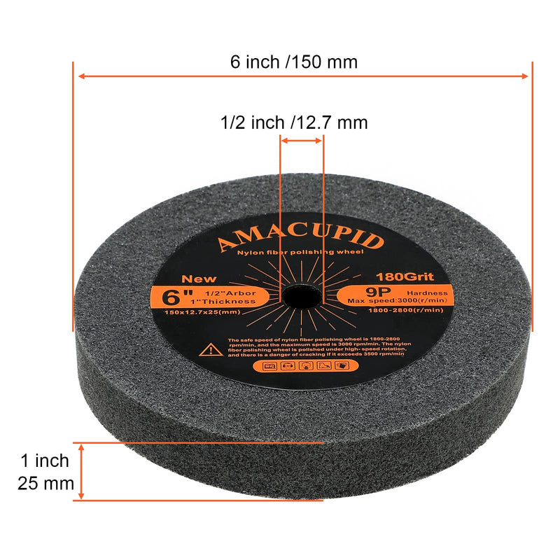  [AUSTRALIA] - AmaCupid Deburring Wheel, Nylon Fiber Buffing Polishing Wheels 6 inch 9P Hardness. for Bench Grinder Polishing Stainless Steel, etc. Abrasive Silicon Carbide.180 Grit,1/2 inch Arbor,1 inch Thickness