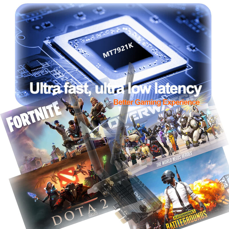  [AUSTRALIA] - Ubit WiFi 6 AX3000E Wireless Card, Max 2974Mbit/s, Tri-Bands (6G/5G/2.4G), BT 5.2, OFDMA, MU-MIMO, Ultra-Low Latency, WIN10/11，64bit