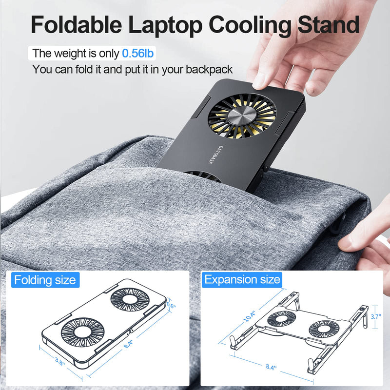  [AUSTRALIA] - Foldable Laptop Cooling Pad, 0.56lb Portable Laptop Cooler Stand with 2 Strong Cooling Fans, Support up to 18" Laptops, Easy to Carry Around (Black)