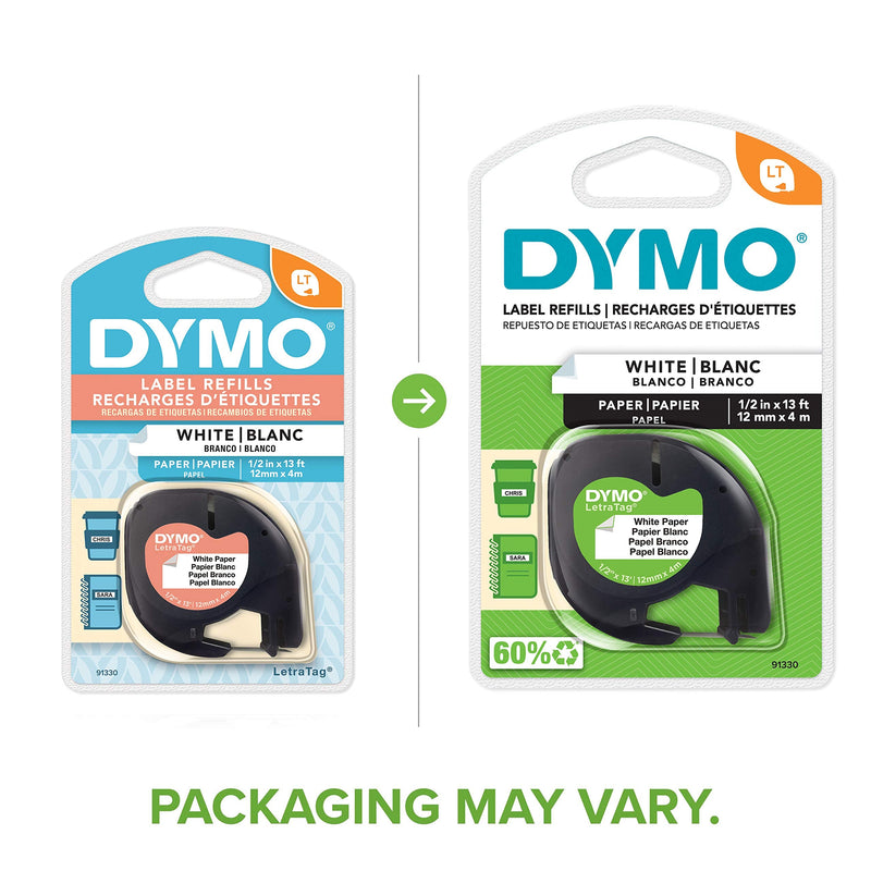  [AUSTRALIA] - DYMO LetraTag Labeling Tape, Label Makers, Black Print on White Paper, 1/2" W x 13' L, 1 Cassette
