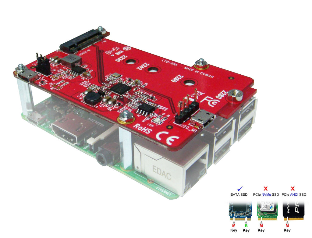  [AUSTRALIA] - Ableconn PIUSB-M2S USB to M.2 SATA SSD Converter Stackable Board for Raspberry Pi M.2 SATA SSD (Stackable)