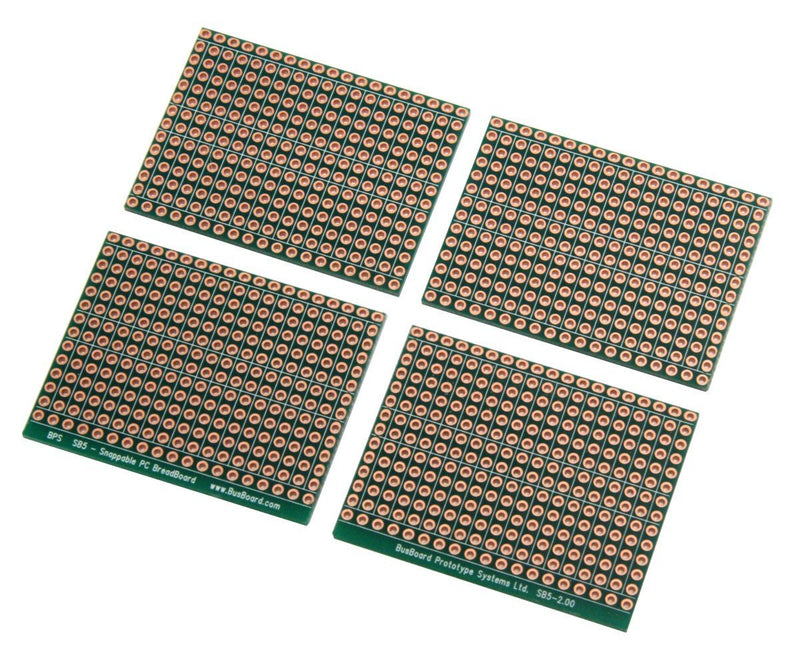 SB5x2 Snappable PCB BreadBoard with 5-Hole Strips 2-Pack, Scored PCB, Snaps Into 4 Small Boards, 2-Layer, Plated Holes, Power Rails, 2.8 x 3.8in (73.7 x 96.5mm) - LeoForward Australia