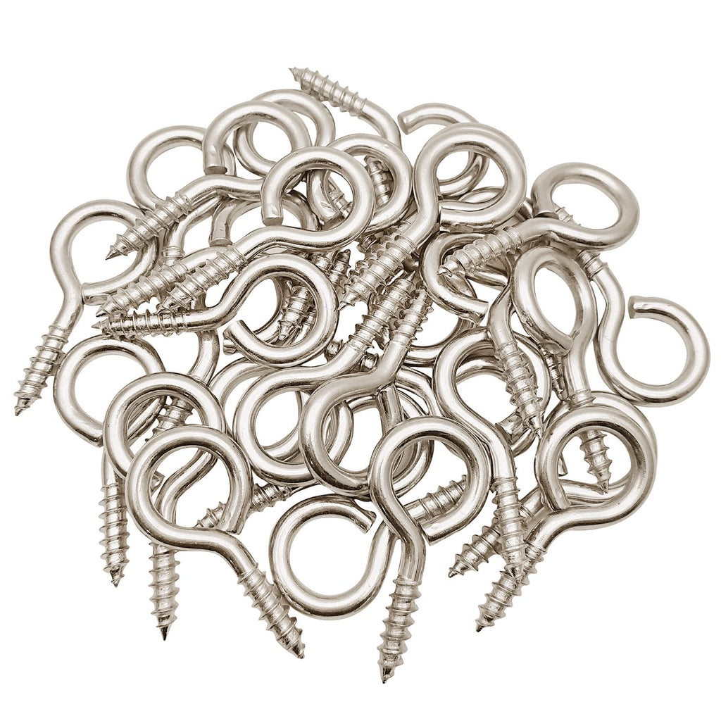  [AUSTRALIA] - 1 Inch Small Screw Eyes Metal Screw Hooks Ring Screws Fasteners Hardware Tools 50 Pcs Silver.