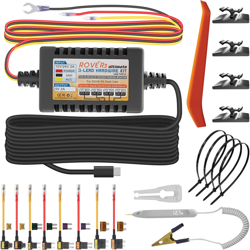  [AUSTRALIA] - Dash Cam Hardwire Kit, USB Type C, for ROVE R3 Touch Screen 3 Channel Dash Camera