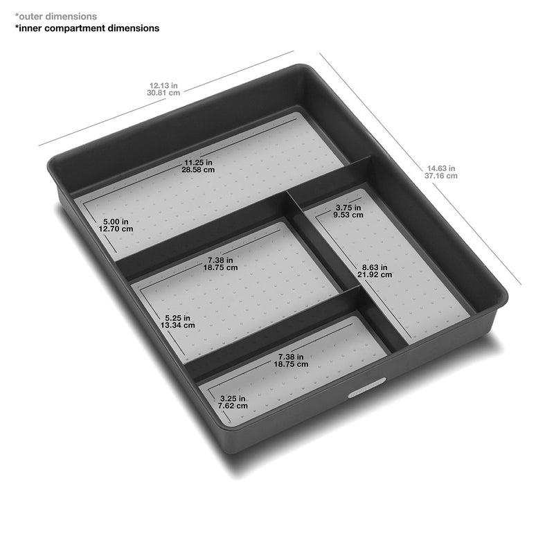 madesmart Basic Gadget Tray Organizer - Granite | BASIC COLLECTION | 4-Compartments | Multi-Purpose Storage | Soft-grip lining and Non-slip Rubber Feet | Easy to Clean | Durable | BPA-Free - LeoForward Australia