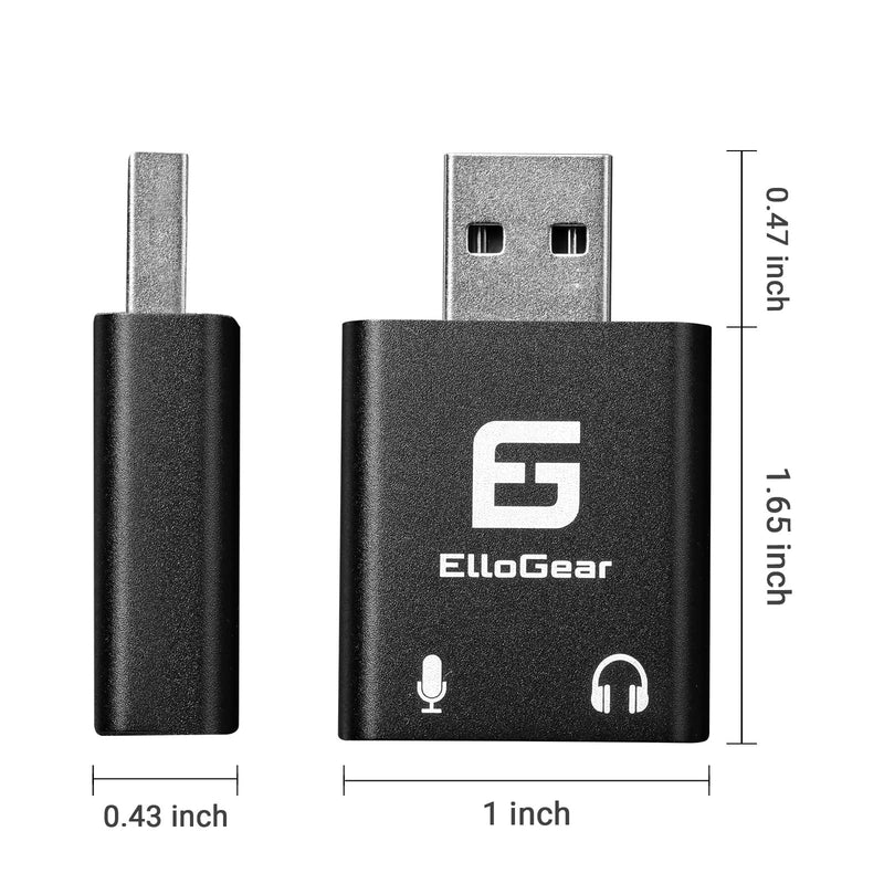  [AUSTRALIA] - ElloGear USB Audio Adapter with 2 3.5mm Input and Output Jacks, Add an External Stereo Sound Card to PC, Mac with Speaker and Microphone Jack