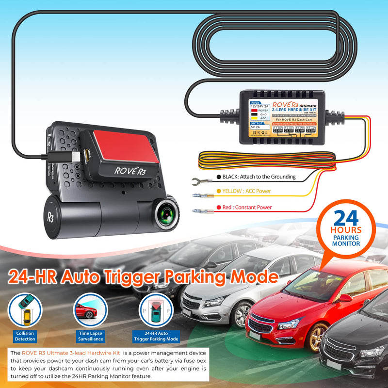  [AUSTRALIA] - Dash Cam Hardwire Kit, USB Type C, for ROVE R3 Touch Screen 3 Channel Dash Camera