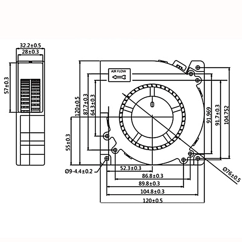  [AUSTRALIA] - Wathai 120mm x 32mm 110V 220V AC Powered Fan with Speed Controller 4V to 12V, DC Dual Ball High Airflow Blower Centrifugal Fan 120x32mm 100-220v with Speed Controller