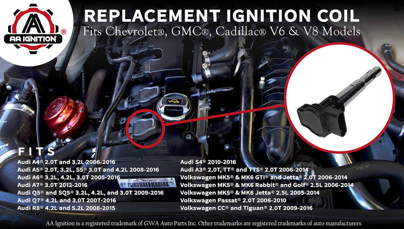 Ignition Coil Pack - Replaces 06E905115E, 07K905715F, 06E-905-115-E, 06H 905 115B - Compatible with Volkswagen & Audi Vehicles - MK5 and MK6 GTI, Rabbit, Golf, A4, A5, A6, A7, Q5, R8, TT - LeoForward Australia