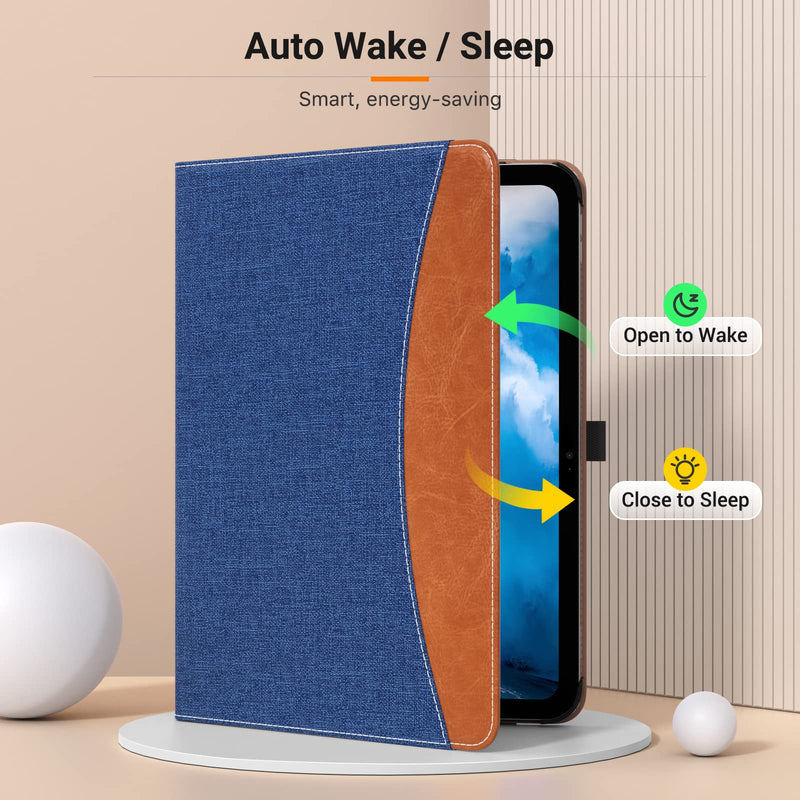  [AUSTRALIA] - MoKo iPad 10th Generation Case iPad 10.9 Inch Case 2022, iPad Case 10th Generation [Multi-Angle Viewing] Smart Cover with Hand Strap, Support Touch ID&Auto Wake/Sleep, Denim Blue & Brown