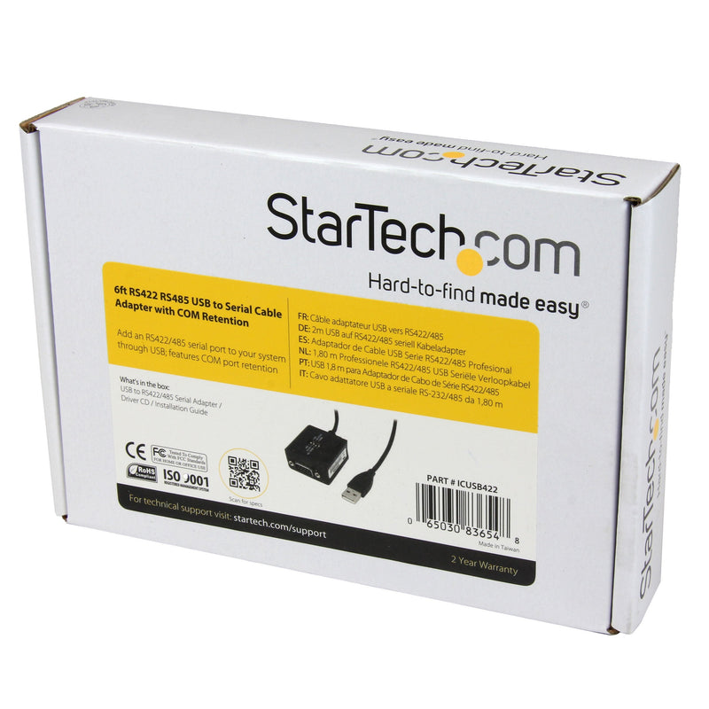  [AUSTRALIA] - StarTech.com 6 ft Professional RS422/485 USB Serial Cable Adapter w/ COM Retention (ICUSB422)