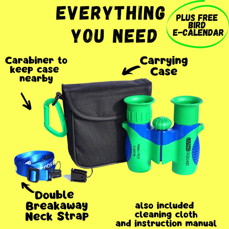  [AUSTRALIA] - Binoculars for Kids 8x21 High-Resolution - Kids Binoculars Gift Set for Boys & Girls, Shockproof & Compact for Bird Watching, Travel, Hiking, Camping, Hunting, Children Outdoor Gear Green/Blue