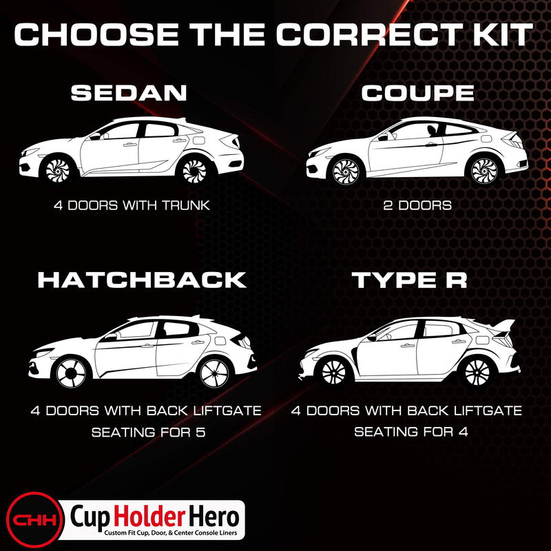  [AUSTRALIA] - CupHolderHero for Honda Civic 2016-2020 Custom Liner Accessories – Premium Cup Holder, Console, and Door Pocket Inserts 18-pc Set (Hatchback) (Red Trim) Hatchback (NOT Type R) Red Trim