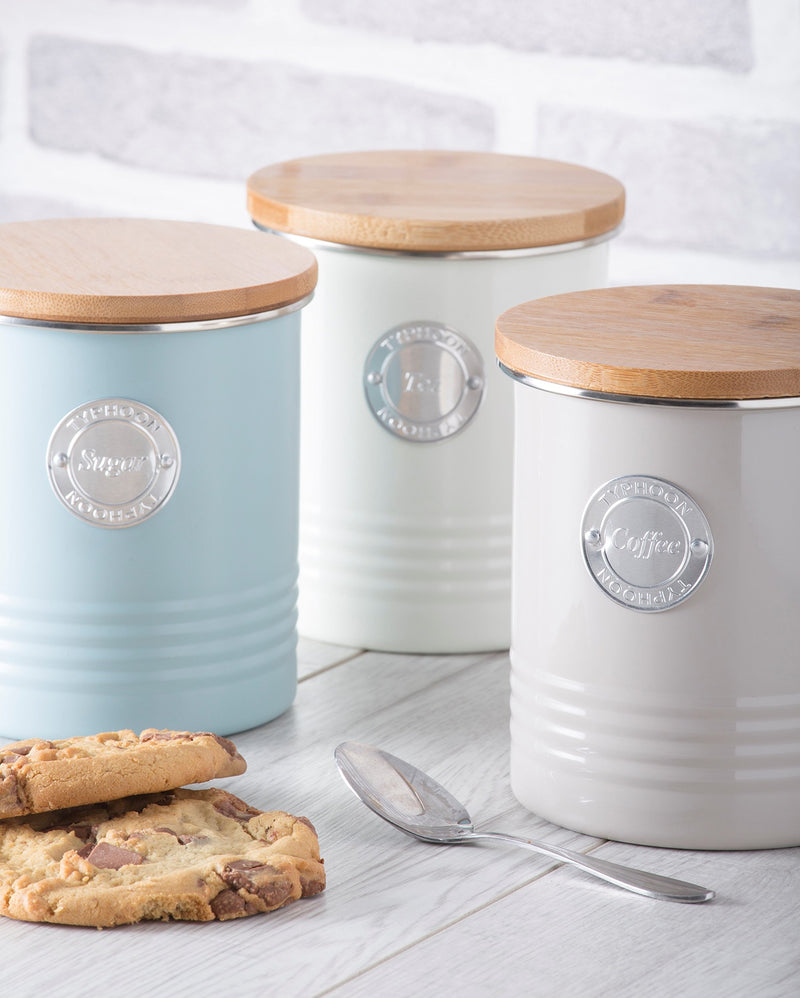  [AUSTRALIA] - Typhoon Living Cream Tea Canister, Airtight Bamboo Lid, Durable Carbon Steel Design with a Hard-wearing Matte Coating, 33-3/4-Fluid Ounces