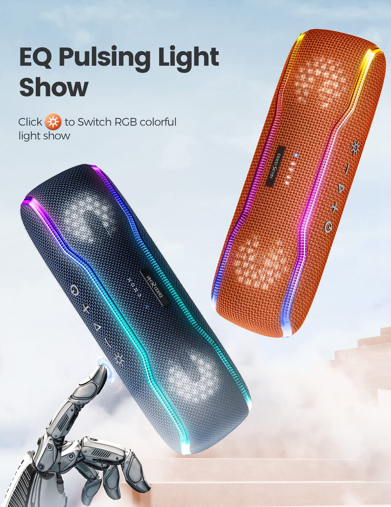  [AUSTRALIA] - ERKEISEHN Bluetooth Speaker, IPX7 Waterproof Wireless Speaker with Colorful Flashing Light, 25W Super Bass with 24H Playtime, 100ft Bluetooth Range, TWS Pairing for Outdoor, Home, Party, Beach, Travel Orange