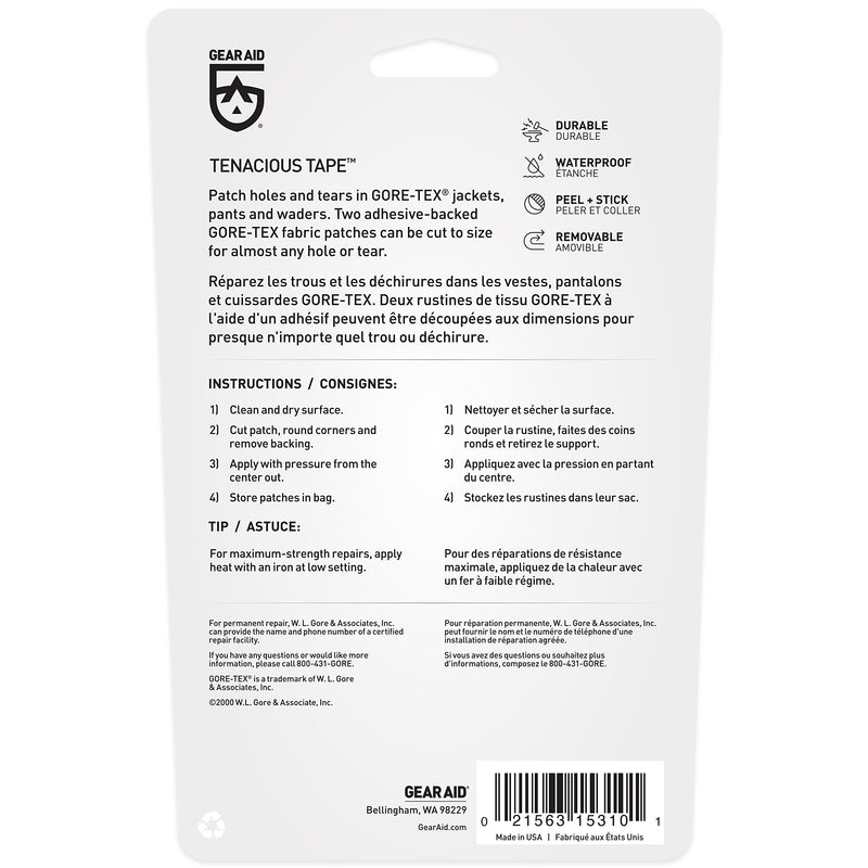  [AUSTRALIA] - GEAR AID Tenacious Tape Gore-TEX Fabric Patches for Jacket Repair, Black, Round and Rectangle 1 Pack