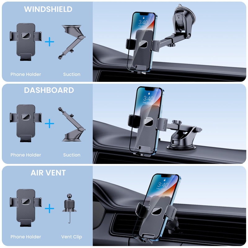  [AUSTRALIA] - Phone Holder Car Mount for iPhone [Powerful Suction]Phone Mount for Car Dashboard Windshield Air Vent Universal Accessories [Thick Cases Friendly]Automobile Cell Phone Holder Fit for iPhone Smartphone