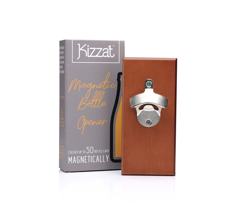  [AUSTRALIA] - Wall Mounted Magnetic Bottle Opener and Cap Catcher with Hanging Kit, Made with Premium Beech Wood and Upgraded Stronger Magnets for Home Bar Kitchen or Man Cave