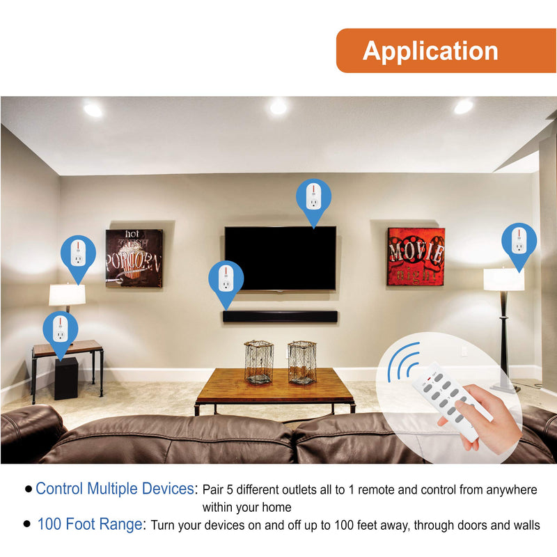  [AUSTRALIA] - JTD 5 Pack Remote Control Outlet Switch 3rd Generation Energy Saving Auto-programmable Wireless Electrical Plug Switch for Household Appliances Lighting & Electrical Equipment (2 Remotes)
