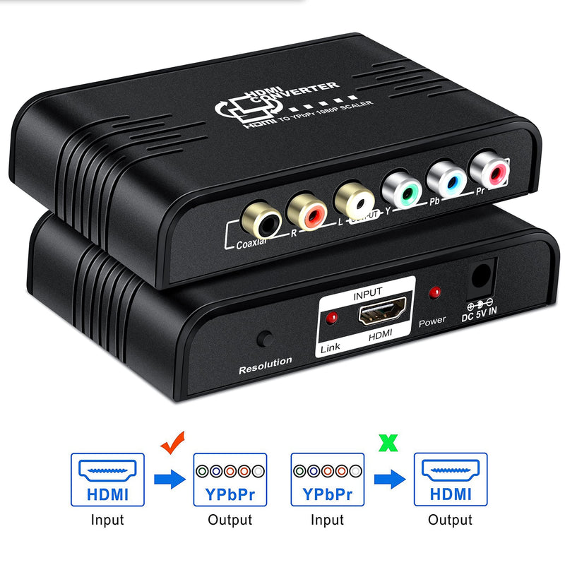  [AUSTRALIA] - HDMI to YPbPr Scaler Converter, NEWCARE HDMI to Component Converter Video 1080P (YPbPr) RGB + R/L Adapter Support Coaxial for PS3, PS4, Blu-ray Player, DVD, Xbox, Notebook[with Scaler Function] HDMI to YPbPr