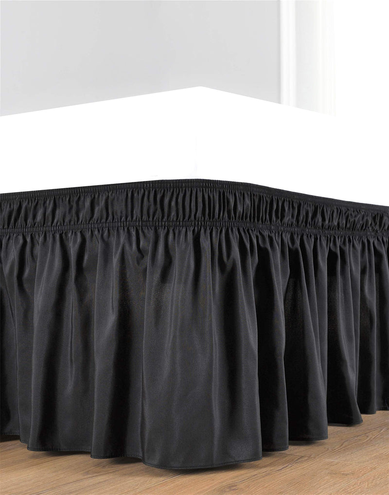  [AUSTRALIA] - Biscaynebay Wrap Around Bedskirts with Adjustable Elastic Belts, Elastic Dust Ruffles, Easy Fit Wrinkle & Fade Resistant Silky Luxrious Fabric, Black for Full & Full XL Size Beds 12 Inch Drop Full-12" Drop