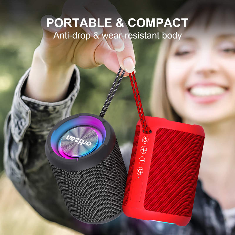 Ortizan Portable Bluetooth Speaker, IPX6 Waterproof Speakers with Lights Rich Stereo Bass, Bluetooth 5.0, 15 Hours Playtime, Wireless Speakers with Microphone, TWS for Party, Travel and Outdoor - LeoForward Australia