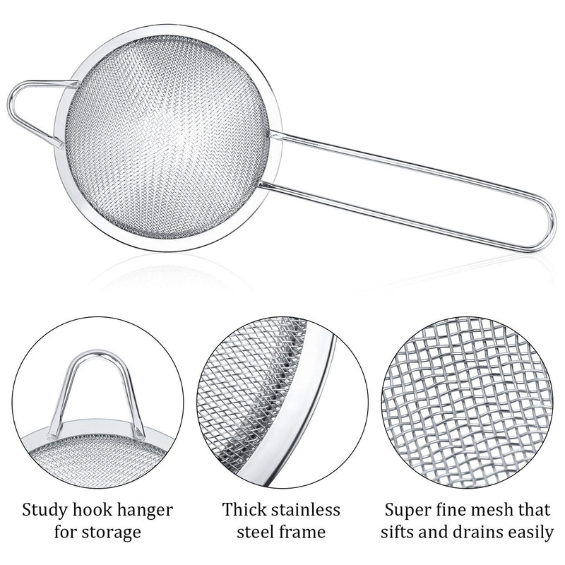 [AUSTRALIA] - 3 Pieces Cocktail Strainer Stainless Steel Tea Strainers Conical Food Strainers Fine Mesh Strainer Practical Bar Strainer Tool (3.3 Inches, Silver) 3.3 Inches