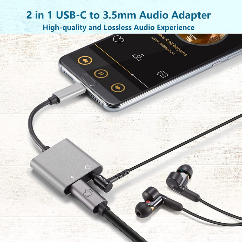  [AUSTRALIA] - PEPPER JOBS C2PDA USB-C to 3.5 mm Headphone Jack Adapter 2-in-1 USB-C to AUX Adapter with Fast Charging, Compatible with Samsung Galaxy S21 Series/Note 20 Ultra/Note 20/S20 Series, iPad Pro and More