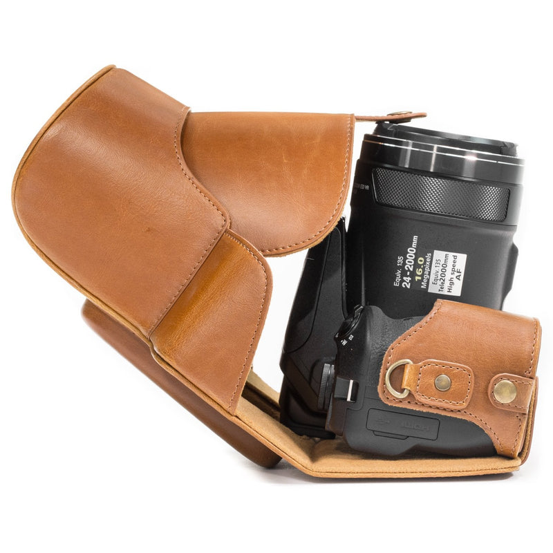  [AUSTRALIA] - MegaGear Ever Ready Leather Camera Case Compatible with Nikon Coolpix P900, P900S Light Brown