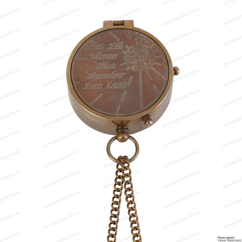 Not All Who Wander are Lost Engraved Brass Compass with Leather Case, Pirates Compass, Magnetic Navigational Instrument - LeoForward Australia