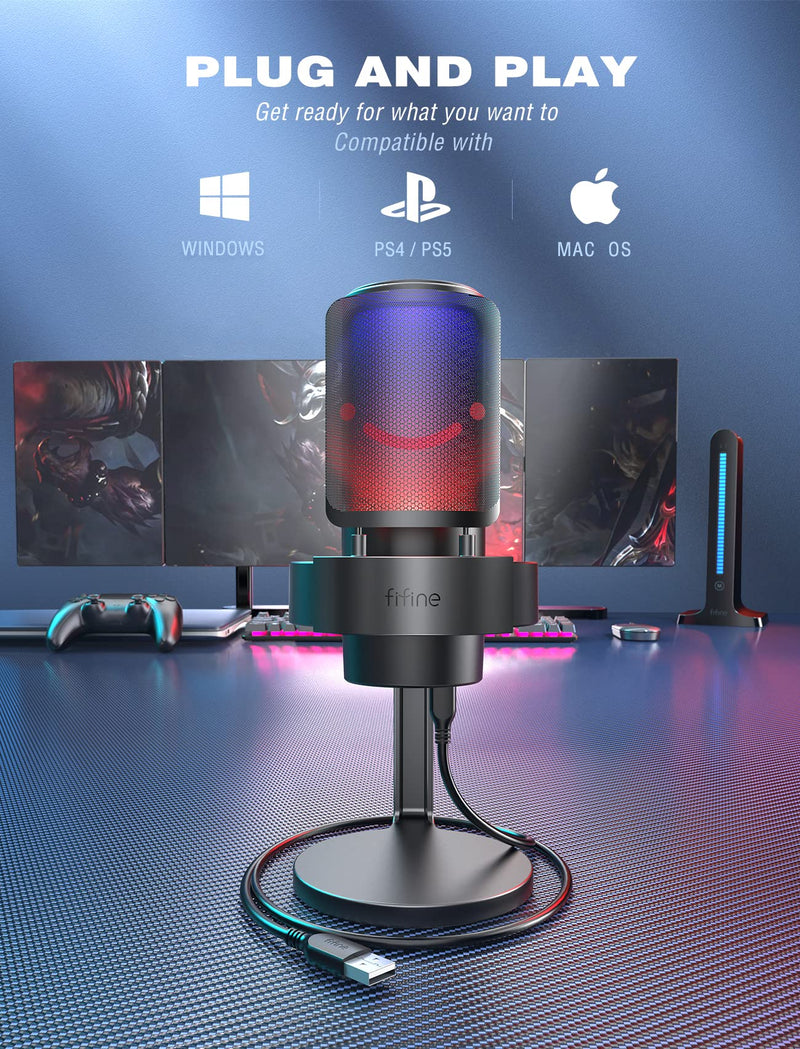  [AUSTRALIA] - Gaming PC Microphone, FIFINE AmpliGame USB Desktop Condenser RGB Control Mic for Recording Streaming Podcasts YouTube on Mac/Computer/PS4/PS5, with Mute Button, Mic Gain, Headphone Jack, Monitoring-A8