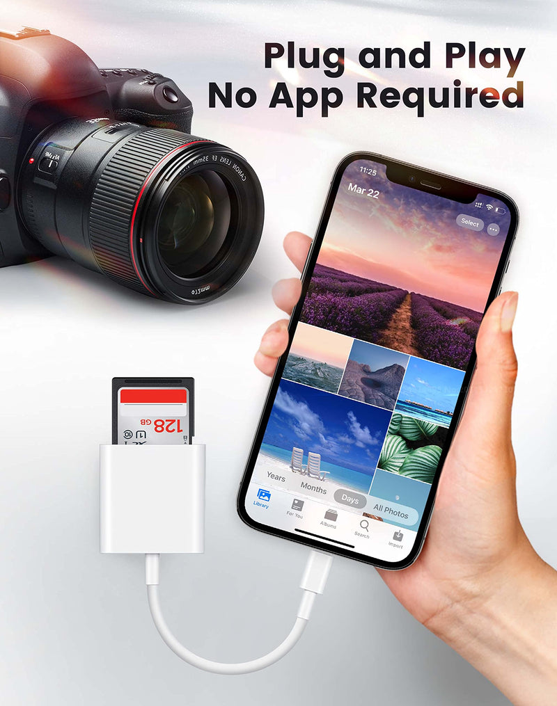  [AUSTRALIA] - sunsuda SD Card Reader for iPhoneiPad,Micro SD Card Reader with Dual Slots Compatible with iPhone and iPad,Trail Camera Viewer Reader Adapter ,No App Needed,Plug and Play, White, S