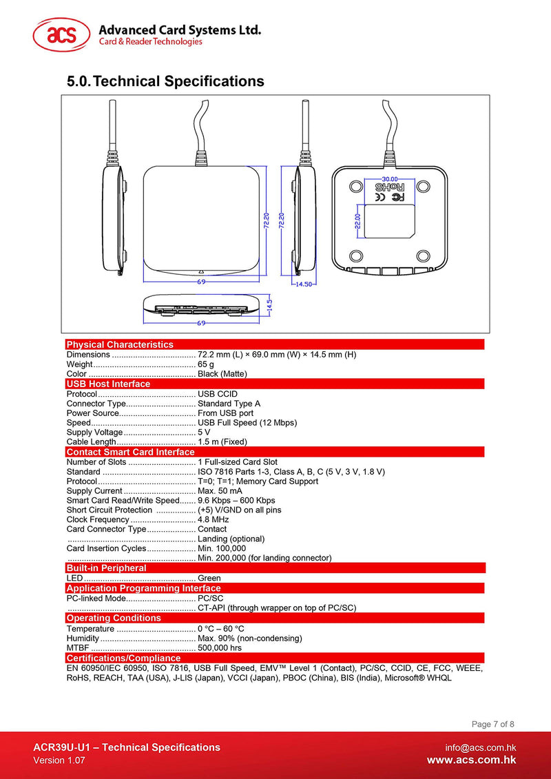 USB Smart Card Reader ACS ACR39U - LeoForward Australia