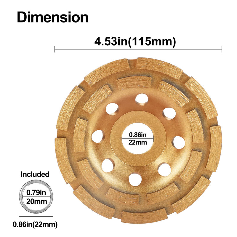  [AUSTRALIA] - 4-1/2 '' Double Row Diamond Cup Concrete Turbo Grinding Wheel, 4.5'' Segment Diamond Cup Surface Grinder Wheels, Concrete Grinding Wheel Disc for Angle Grinder Polish Granite Marble Masonry 4.5 inch - Yellow