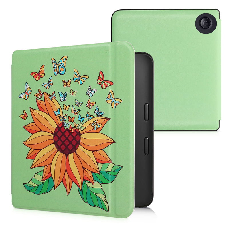  [AUSTRALIA] - kwmobile Case Compatible with Kobo Libra 2 - Case PU e-Reader Cover - Sunflower Butterflies Yellow/Green Sunflower Butterflies 06-07