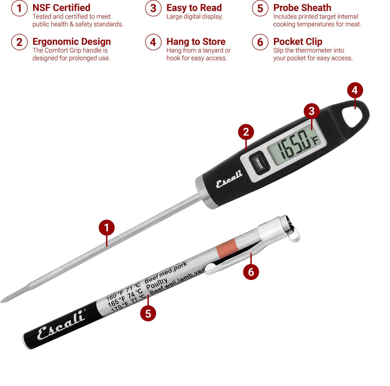 Escali DH1 Gourmet Digital Thermometer, NSF Certified-Black, Standard Black - LeoForward Australia